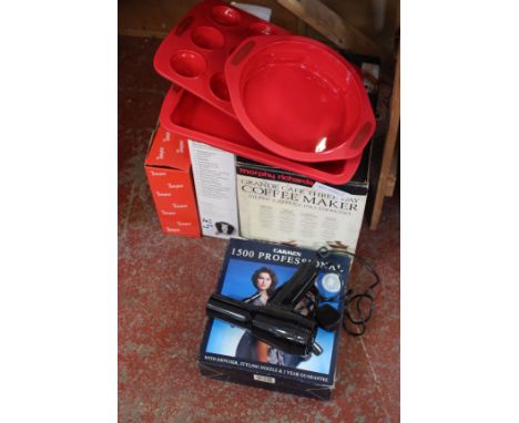Coffee machine, Carmen hairdryer, video recorder and silicone baking moulds