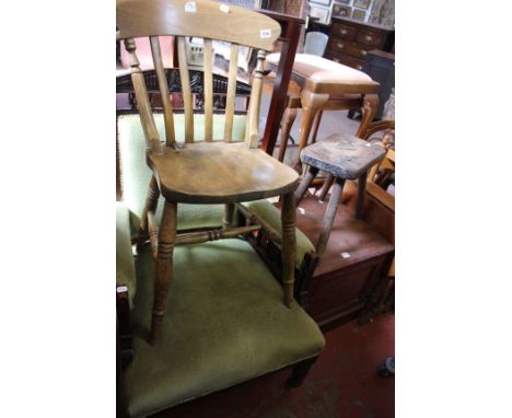 A Victorian armchair, slat back beech chair, a 19th century milking stool, a box commode and a small Sutherland table (5)