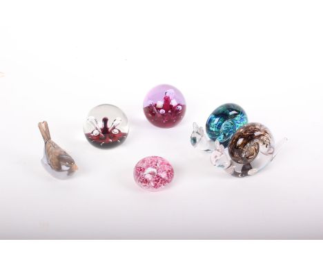 Paperweight: two Wedgwood 'snail' weights, two Caithness 'Moon Flower' A4009 and K3749 and three other items