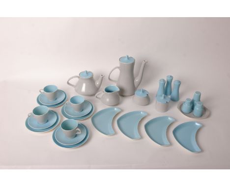 A Poole grey and blue table set, 57-pieces