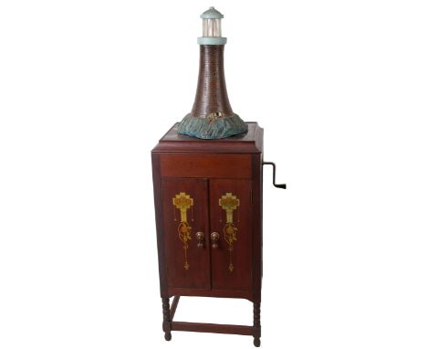 An Edwardian wind up cabinet gramophone with painted doors, with Tyrela No.1 pick up and a 'Saturn' pick up with box; togethe