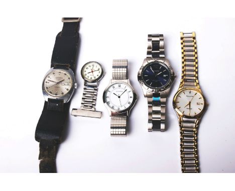 A collection of thirteen wristwatches, including an Accurist Quartz sports bracelet watch with a blue dial; a vintage Sekona 