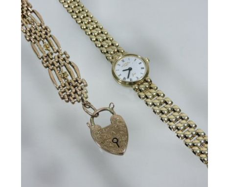 A Rotary 9 carat gold cased ladies wristwatch, on a flexible strap with a hinged clasp, together with a 9 carat gold gate bra