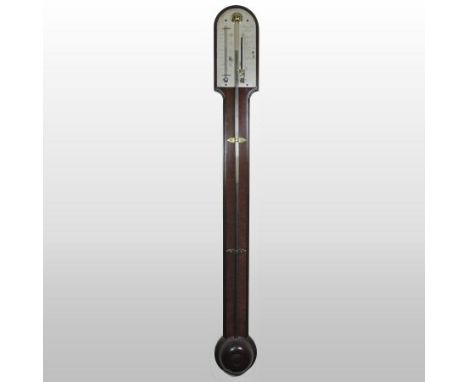 A late George III mahogany cased stick barometer, the arched silvered dial signed Aiano & Co., Fecit, with exposed tub and co