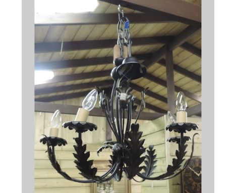 A Laura Ashley black painted five branch chandelier, 62cm
