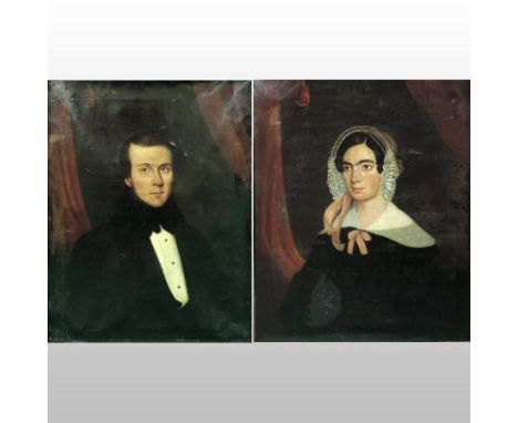 English School, 19th century, half length portrait of lady, oil on canvas, together with the companion, each 76 x 63cm