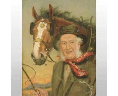 Arthur Charles Shorthouse, R.B.S.A., 1870-1953, a portrait of a farmer with his cart horse, signed oil on canvas, 53 x 41cm *
