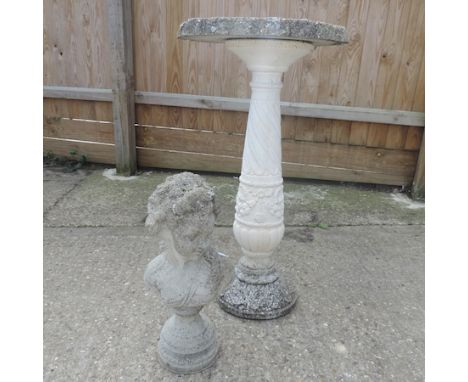 A reconstituted stone bird bath, 83cm, together with a stone portrait bust