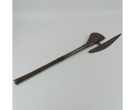 An iron axe with a wooden handle, 76cm long 