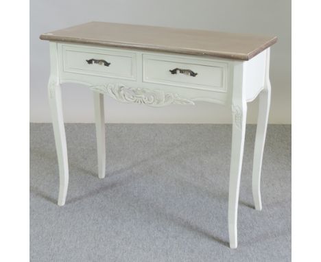 A French style cream painted console table, on cabriole legs, 90cm