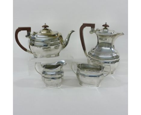 A modern silver four piece tea and coffee service, of octagonal baluster shape, comprising a teapot, 14cm tall, coffee pot, 2