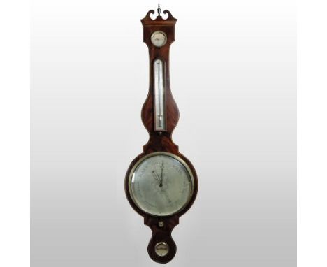 A 19th century mahogany ebony and boxwood strung wheel barometer, with a 10 inch silvered dial, by A. Pagani, Nottingham, 109