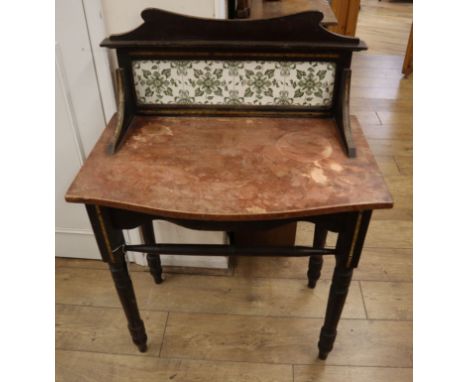 A Victorian painted tile back wash stand W.77cm