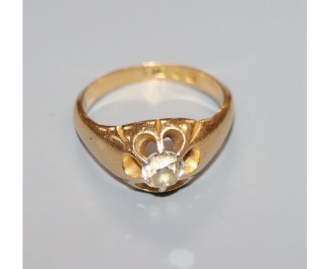 A George V 18ct gold and claw set solitaire diamond ring, size Q.