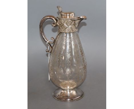 A Victorian silver plate mounted etched glass claret jug height 21cm