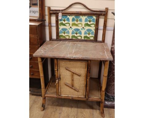 A Victorian bamboo tile back wash stand W.76cm