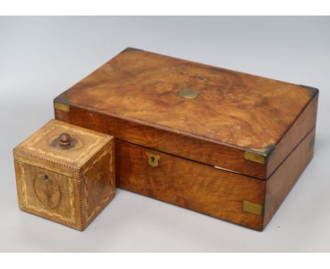 An inlaid square tea caddy and a writing slope