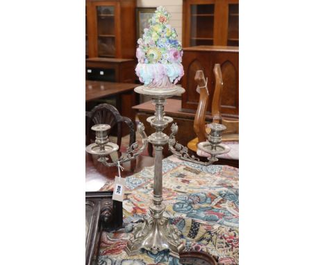 A Victorian silver-plated floral encrusted candelabra centrepiece overall height 74cm