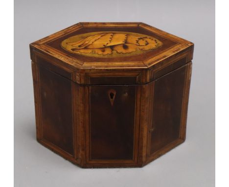 A George III inlaid hexagonal tea caddy height 14cm