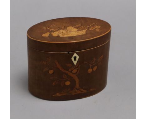 A George III inlaid mahogany oval tea caddy height 11cm