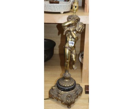 A brass putto table lamp