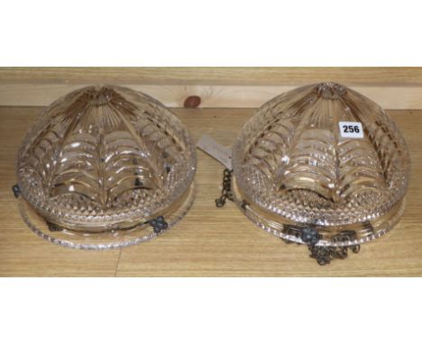 A pair of cut glass light fittings