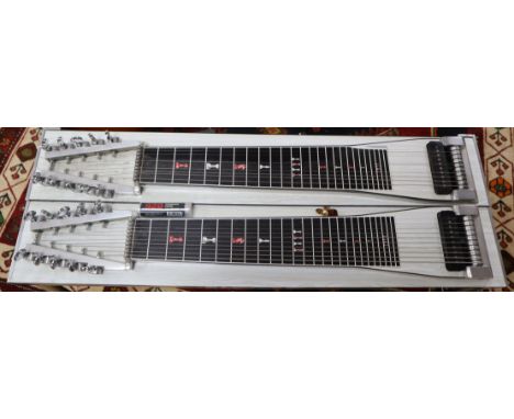 An MSA Classic model double neck steel pedal guitar, 8 pedals, 3 knee pedals, faux bleached wood effect
