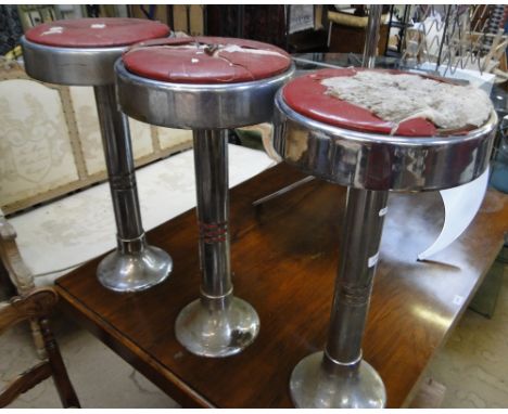 Set of 3 vintage chrome bar stools (A/F)