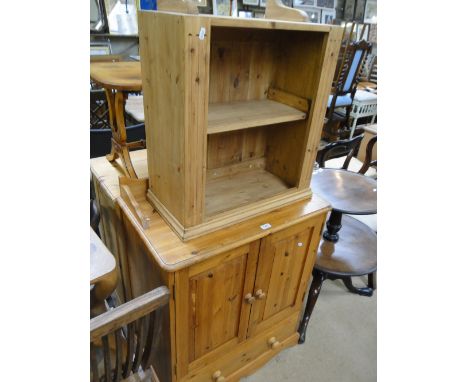 A pine 2 door cabinet & a shelf