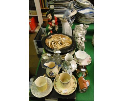 Scotsman decanter, Bretby plates, Buddha, etc.