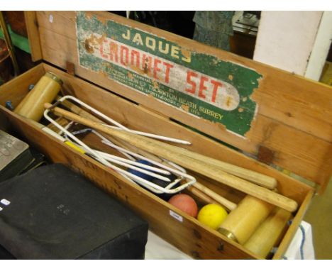Jaques pine cased vintage croquet set