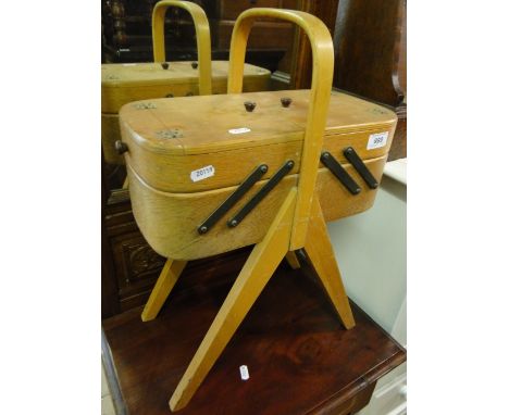 Vintage cantilever sewing box on stand.