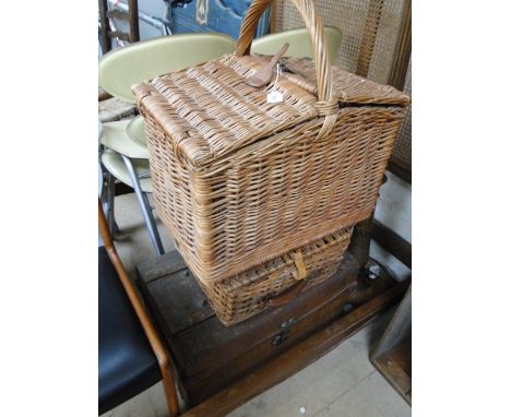 2 wicker hampers & a trunk