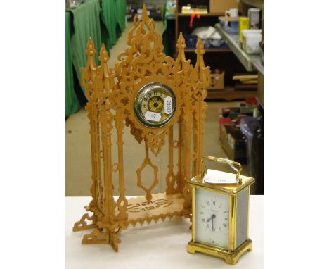 A Bayard 8-day carriage clock and another clock in fretwork case.