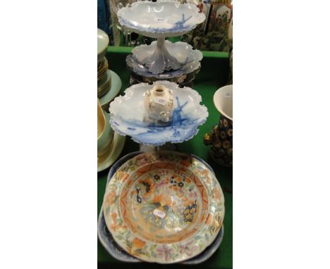 A continental porcelain dessert service including pedestal comports, a Worcester pot and 2 dishes.
