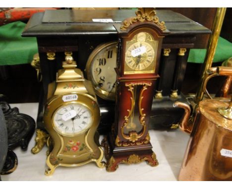 Black wooden cased mantel clock & 2 other clocks