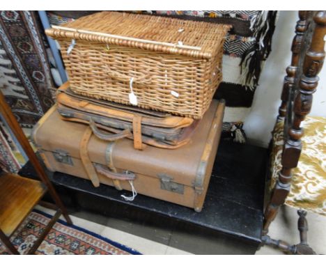 Wicker hamper, pine box, trunk, etc