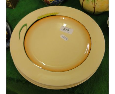 A set of 4 Clarice Cliff "Bizarre" dinner plates with wheat ear design.