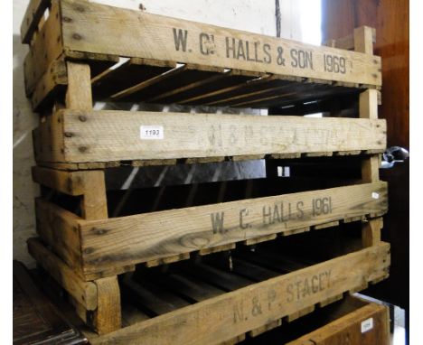 4 Vintage pine chitting trays stamped W C Halls, circa 1960s.