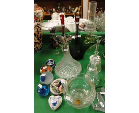 Glass vases, ships decanter, paperweights, etc.