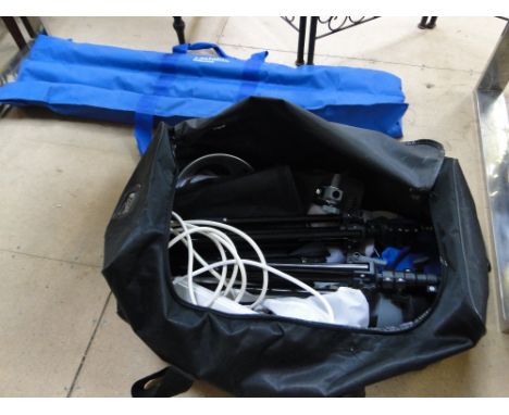 Photographic lighting equipment, including Interfit Ex150 studio kit, lights, stands & light boxes, back drop cloth