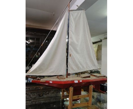 A vintage large  Model pond yacht "Alabatross" with sails & rigging, on stand