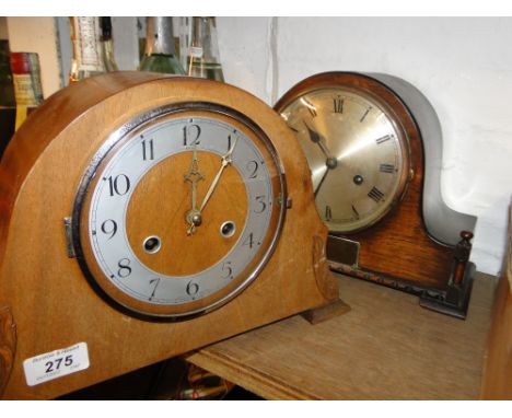 1930s oak cased mantel clock with plaque and another with 2-train movement.