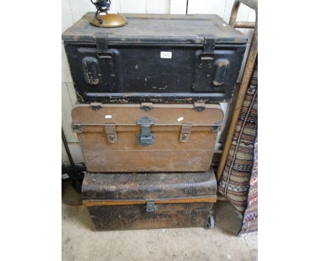 3 vintage metal trunks