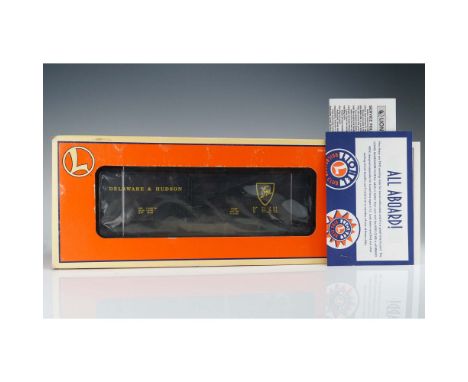 Lionel Delaware &amp; Hudson boxcar, catalog no. 9700, featuring a black body with yellow lettering and the Delaware &amp; Hu