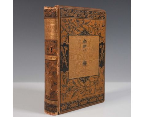 This antique illustrated book, Poetry of Flowers, features a stunning embossed and gilt-decorated cover with intricate floral