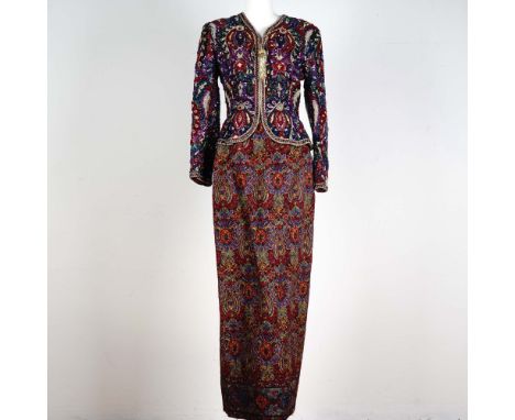 Magnificent Oscar de la Renta couture two-piece evening ensemble featuring a fully embellished long-sleeve jacket and a coord