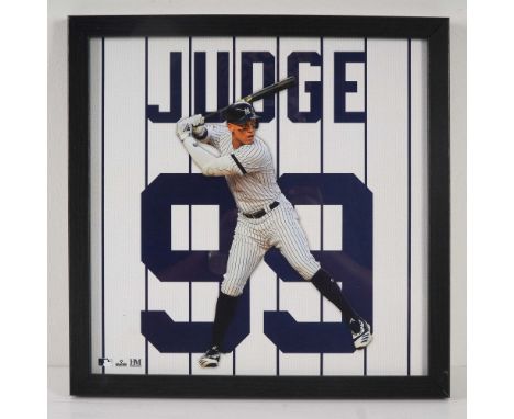 Official Highland Mint framed display featuring New York Yankees star Aaron Judge. The piece showcases a cutout action photo 