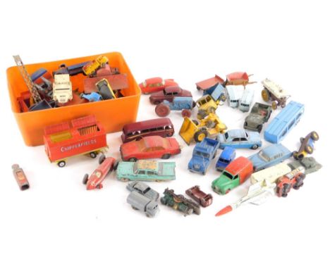 A quantity of play worn die cast vehicles, to include Corgi Major Chipperfield circus, Dinky Foden truck, Dinky Rover 75, etc