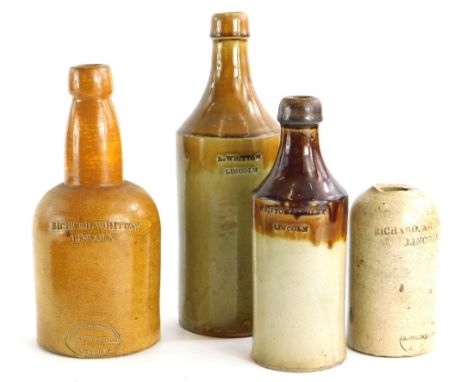 A collection of beer bottles, stamps to include R. Whitton, Richard Whitton, Lincoln, the bottle made by Stephen Green, Lambe